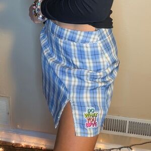 REWORKED By Me 💙 Blue Plaid Preppy Mini  Skirt with Rhinestone Detailing